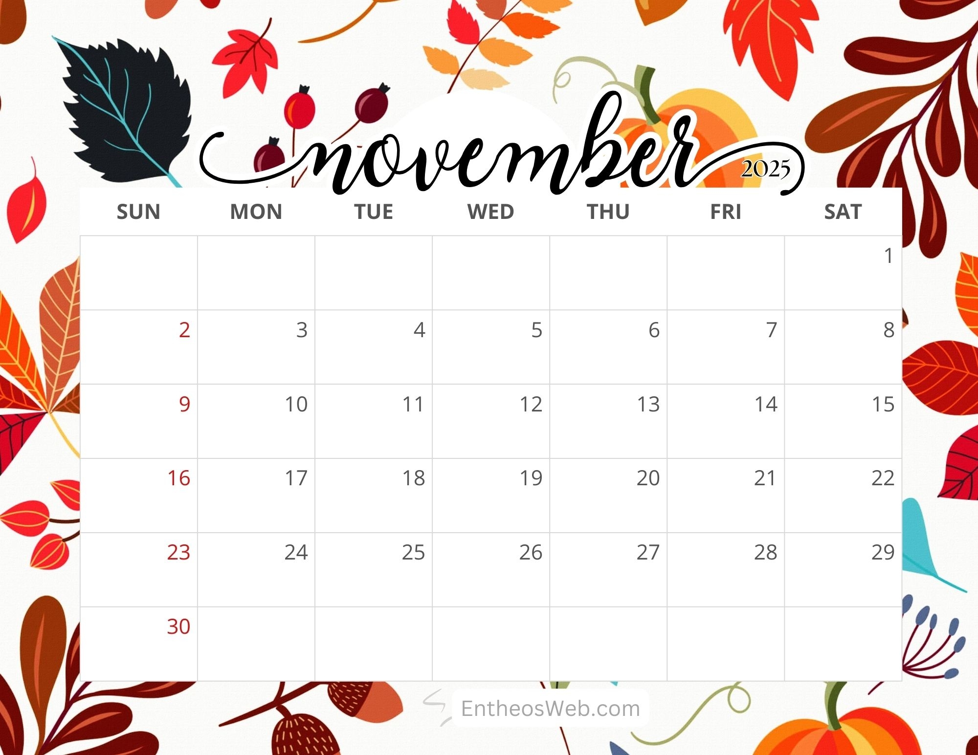 Free Printable Calendar November 2025