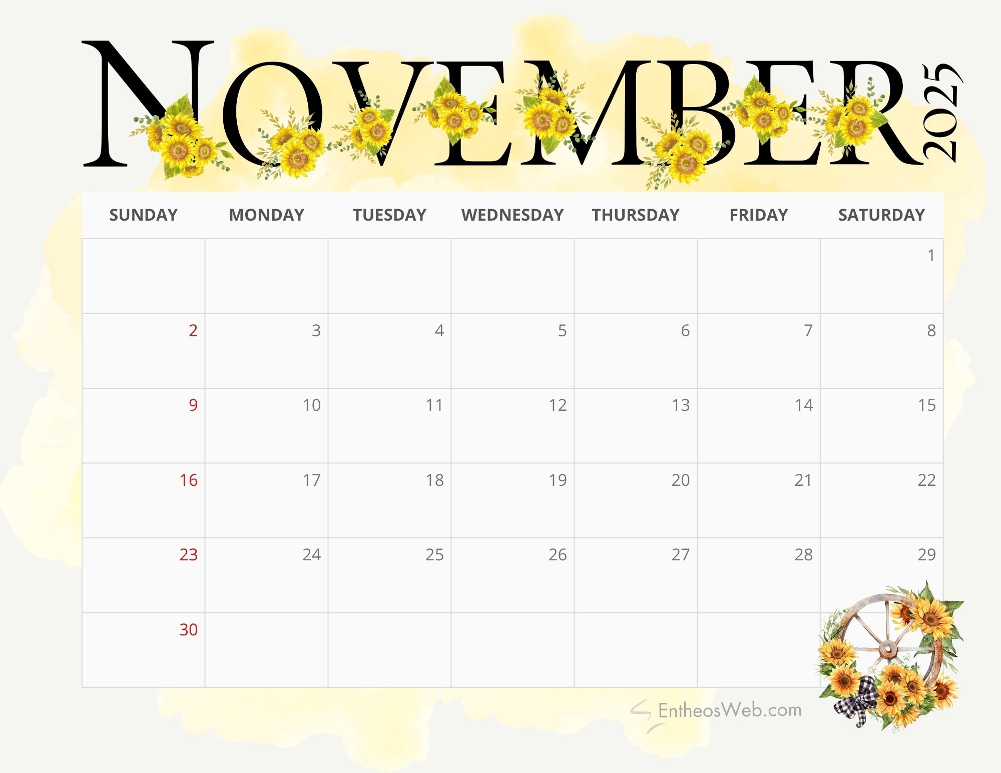 Monthly Calendar November 2025