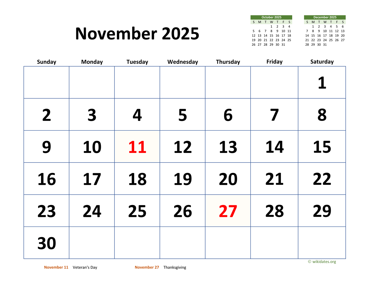 Calendar For November 2025