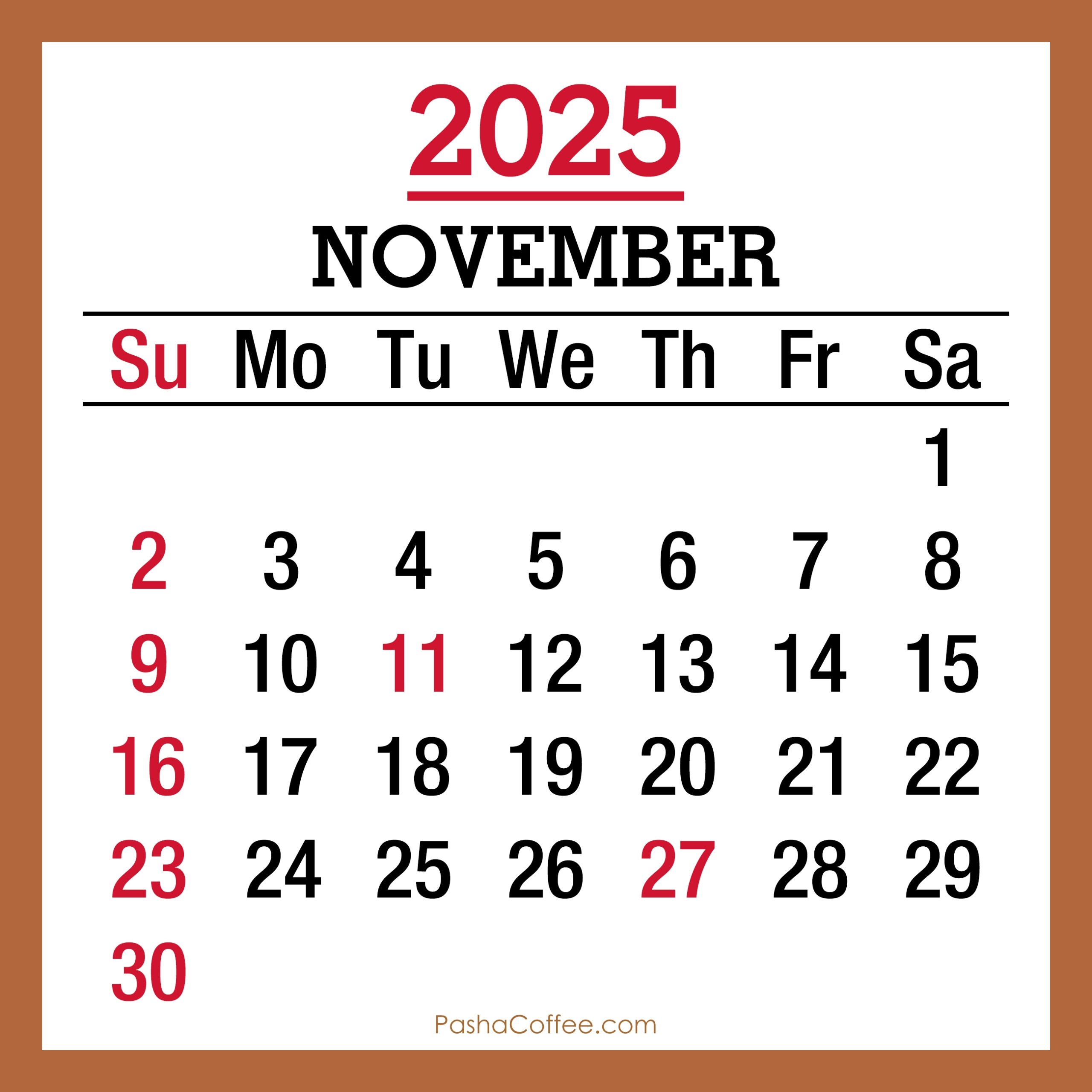 November 2025 Holiday Calendar