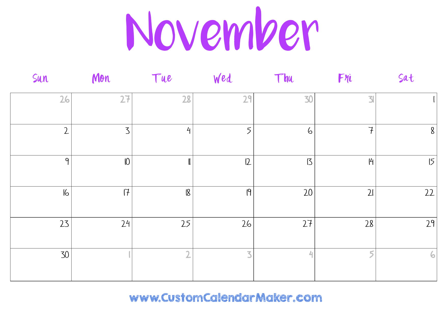 November 2025 Calendar Free Printable