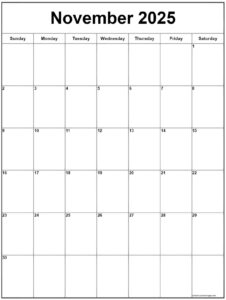 November 2025 Calendar Vertical