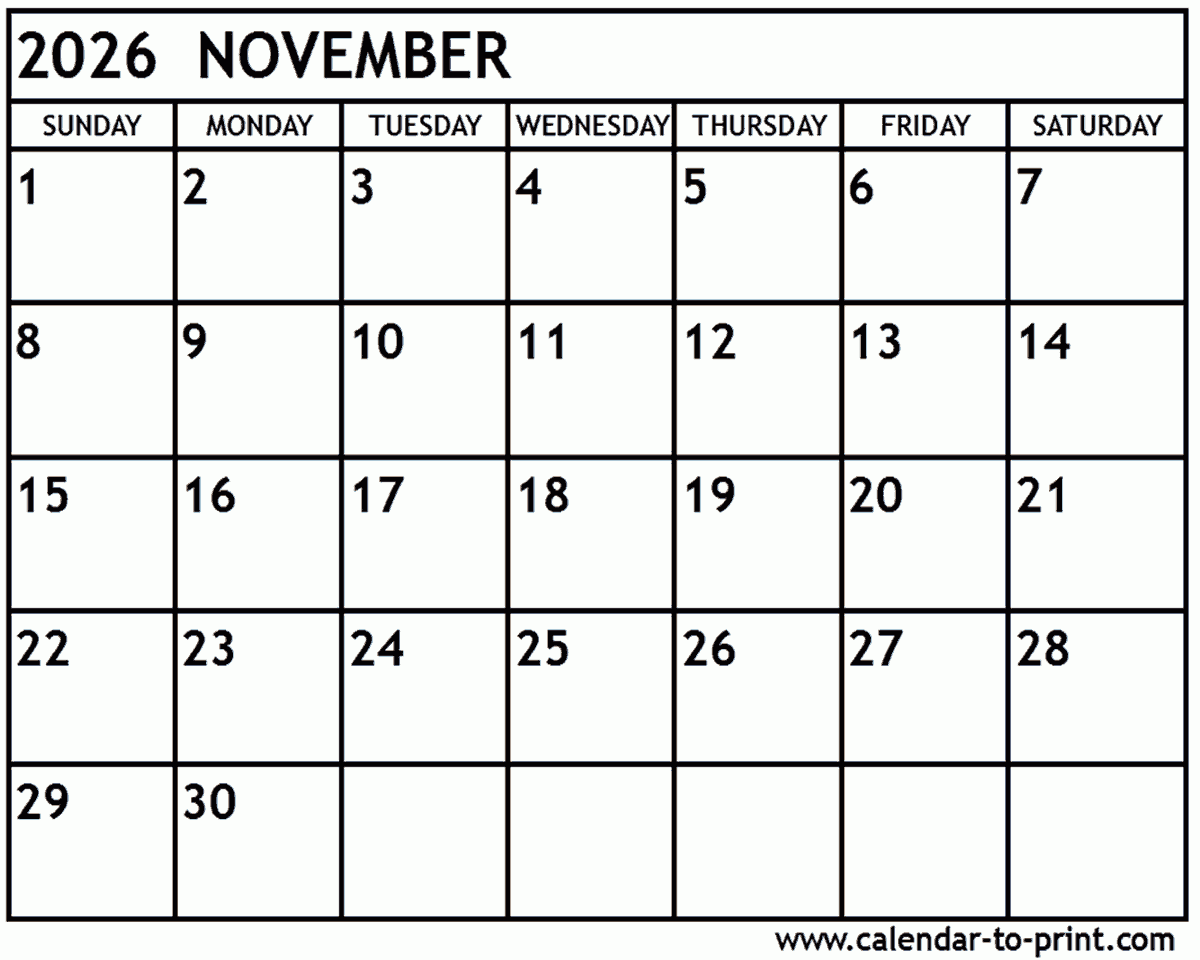 Calendar November 2026 To January 2026