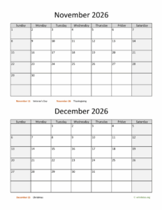 Calendar November December 2026 January 2026