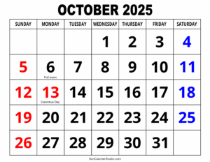 October 2025 Calendar Printable