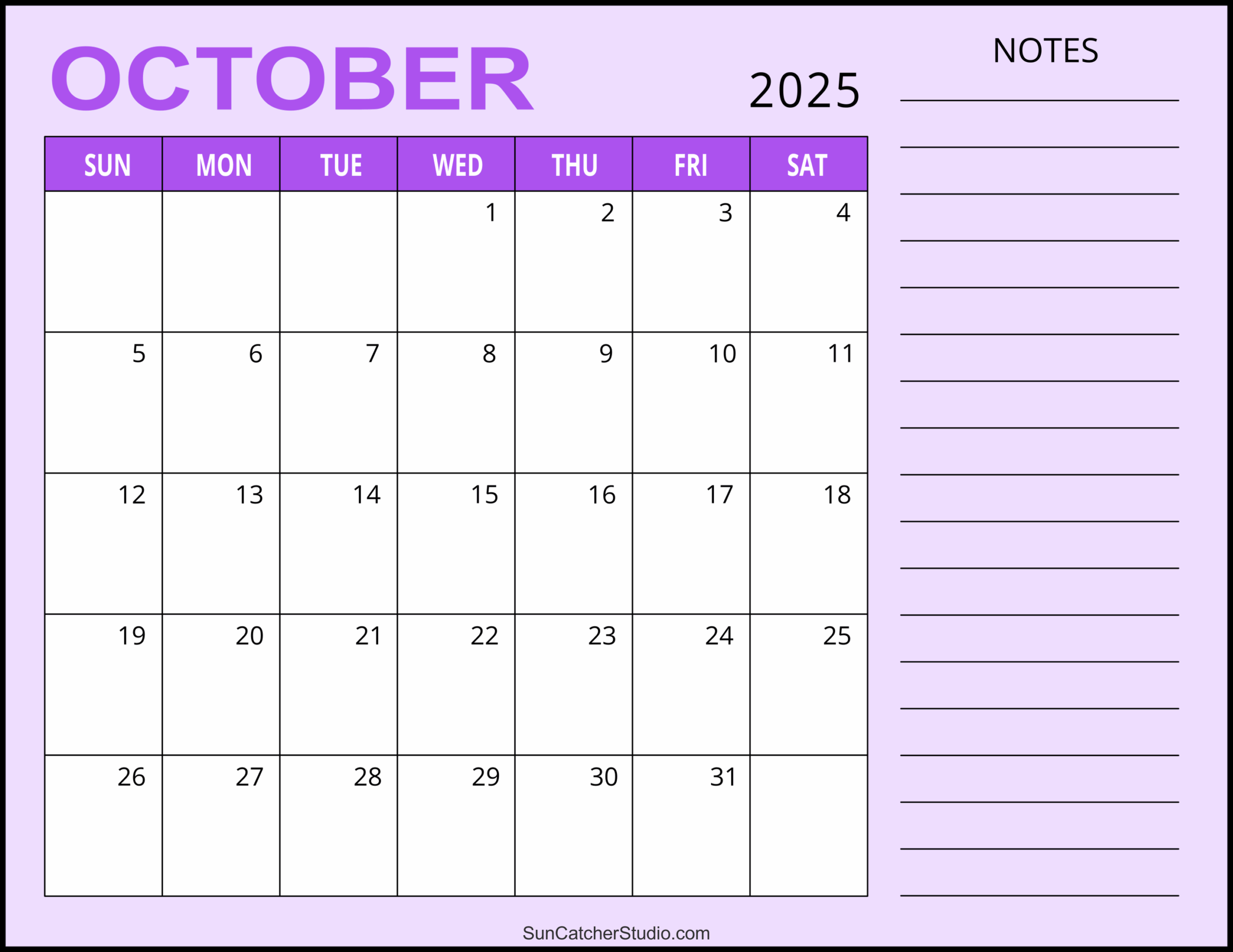 Blank October 2025 Calendar Printable Pdf