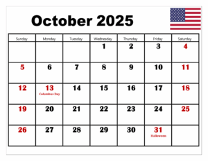 October 2025 Calendar With Holidays