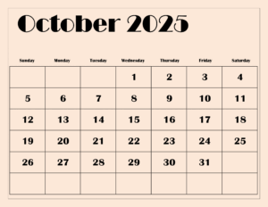 Free Printable October 2025 Calendar