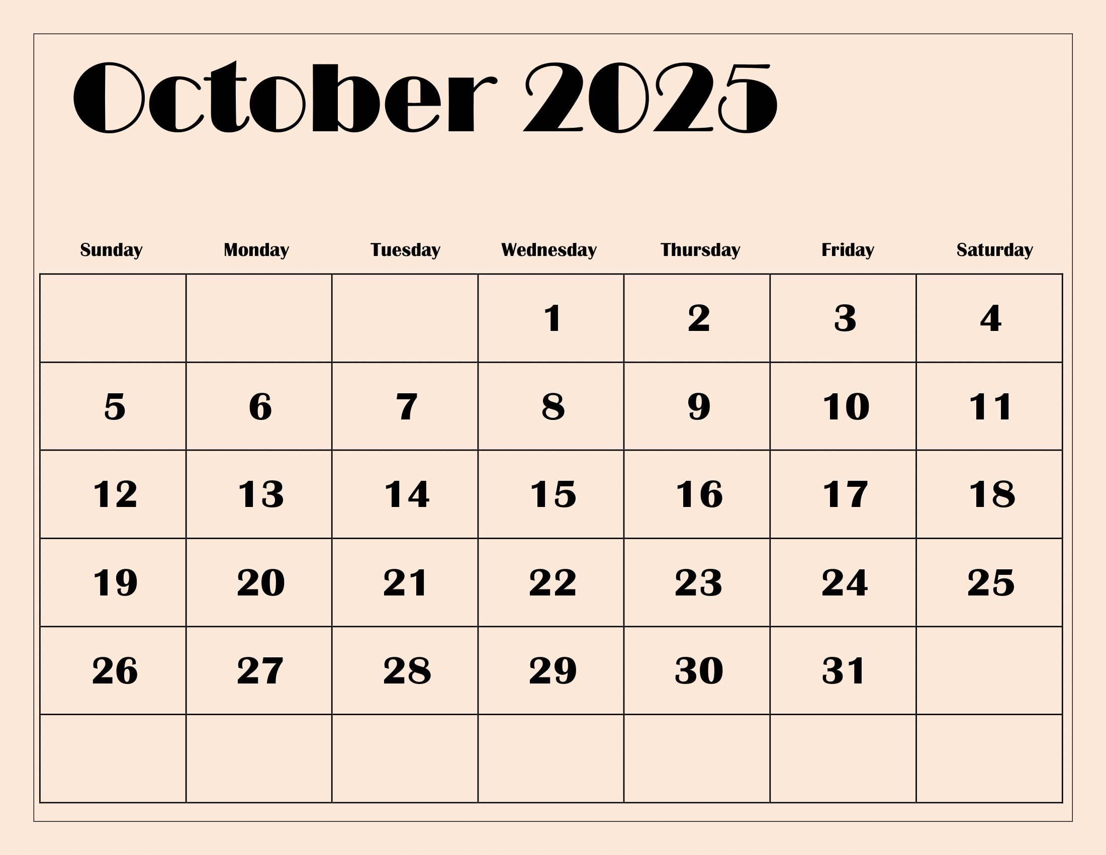 Calendar For The Month Of October 2025
