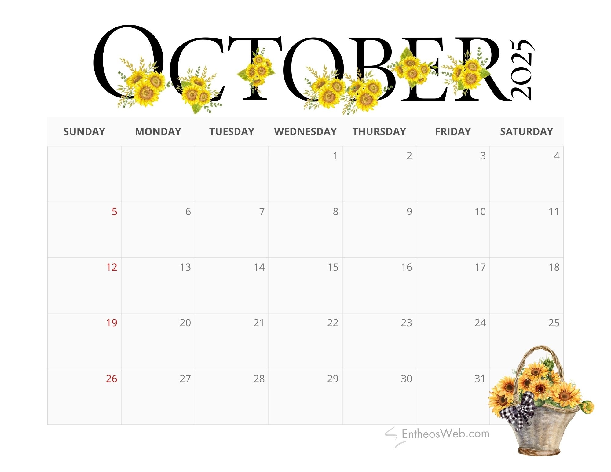 October 2025 Blank Calendar
