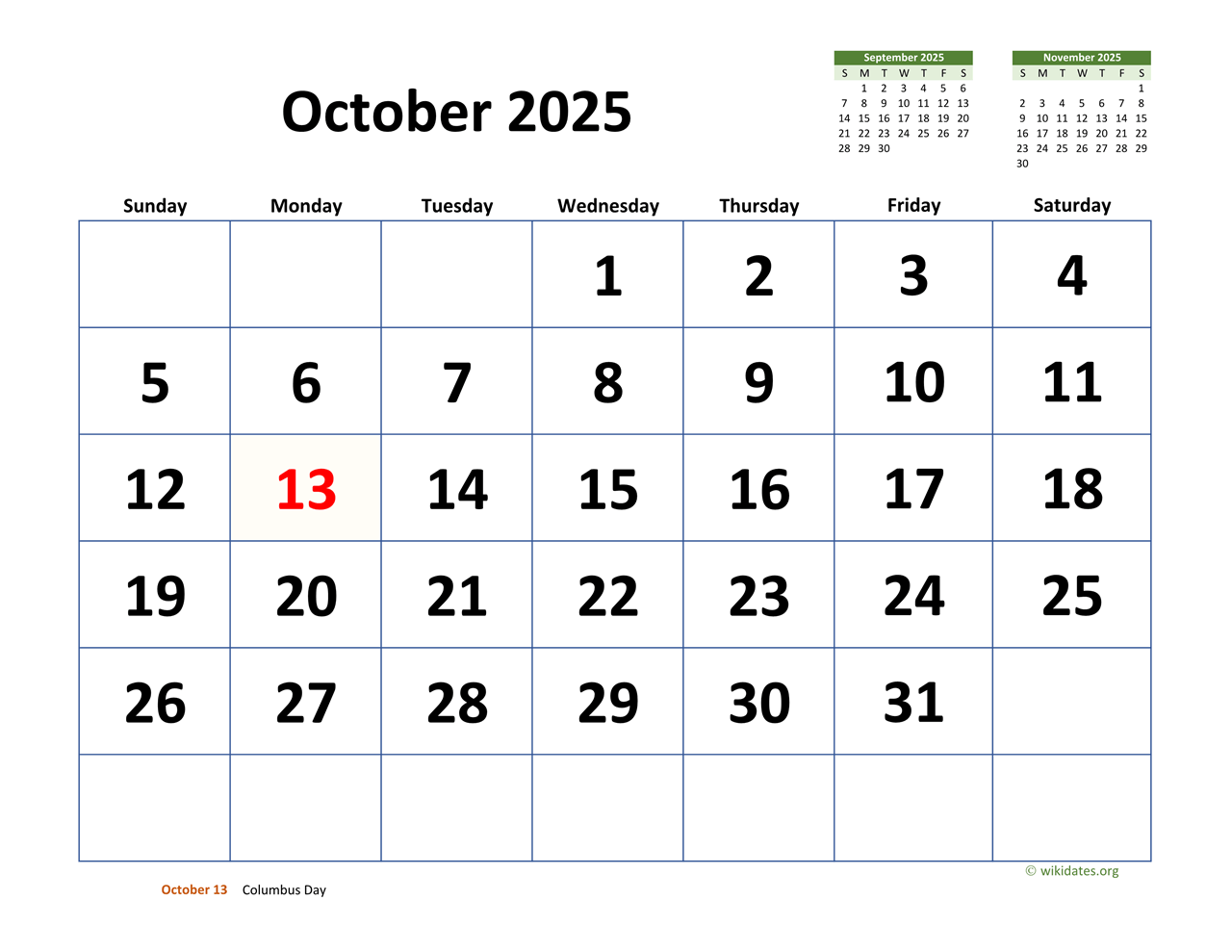 Show Me The Calendar For October 2025