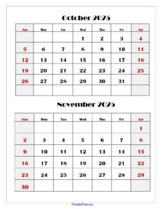 Calendar October November 2025