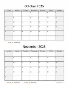 October November 2025 Calendar