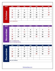 October – December 2025 Calendar