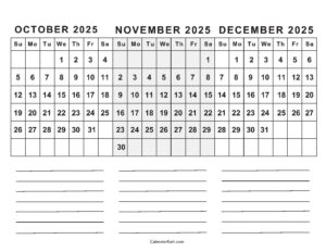 October To December 2025 Calendar
