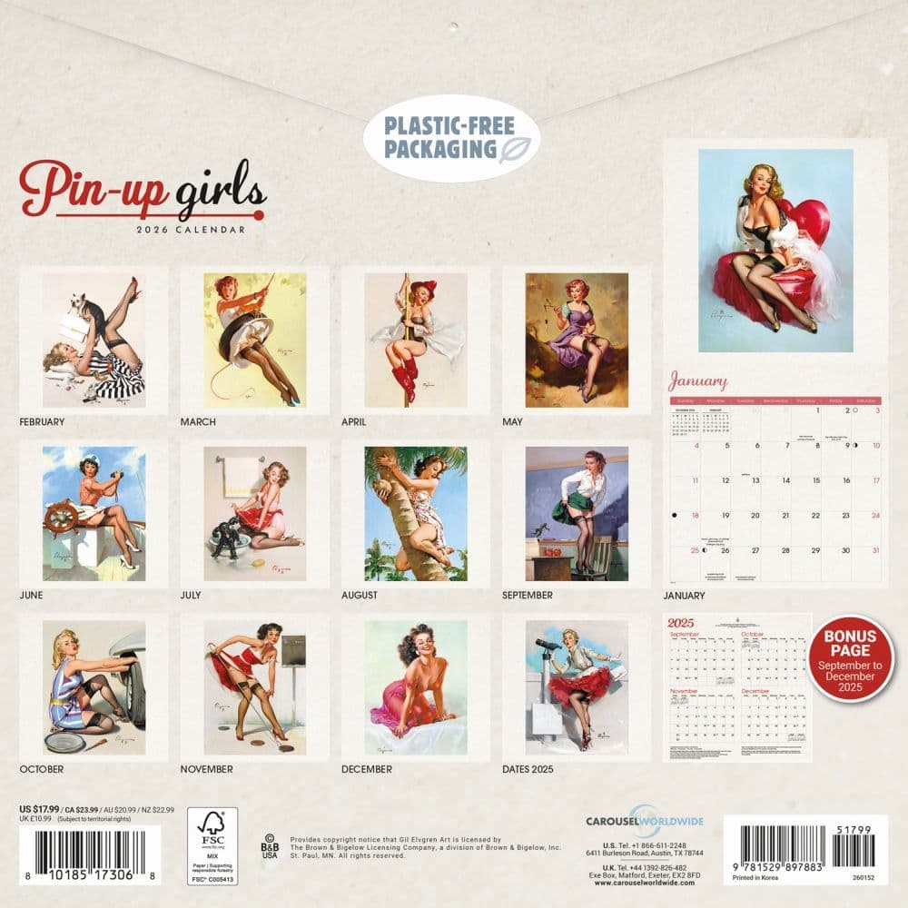 Pin Ups 2026 Wall Calendar