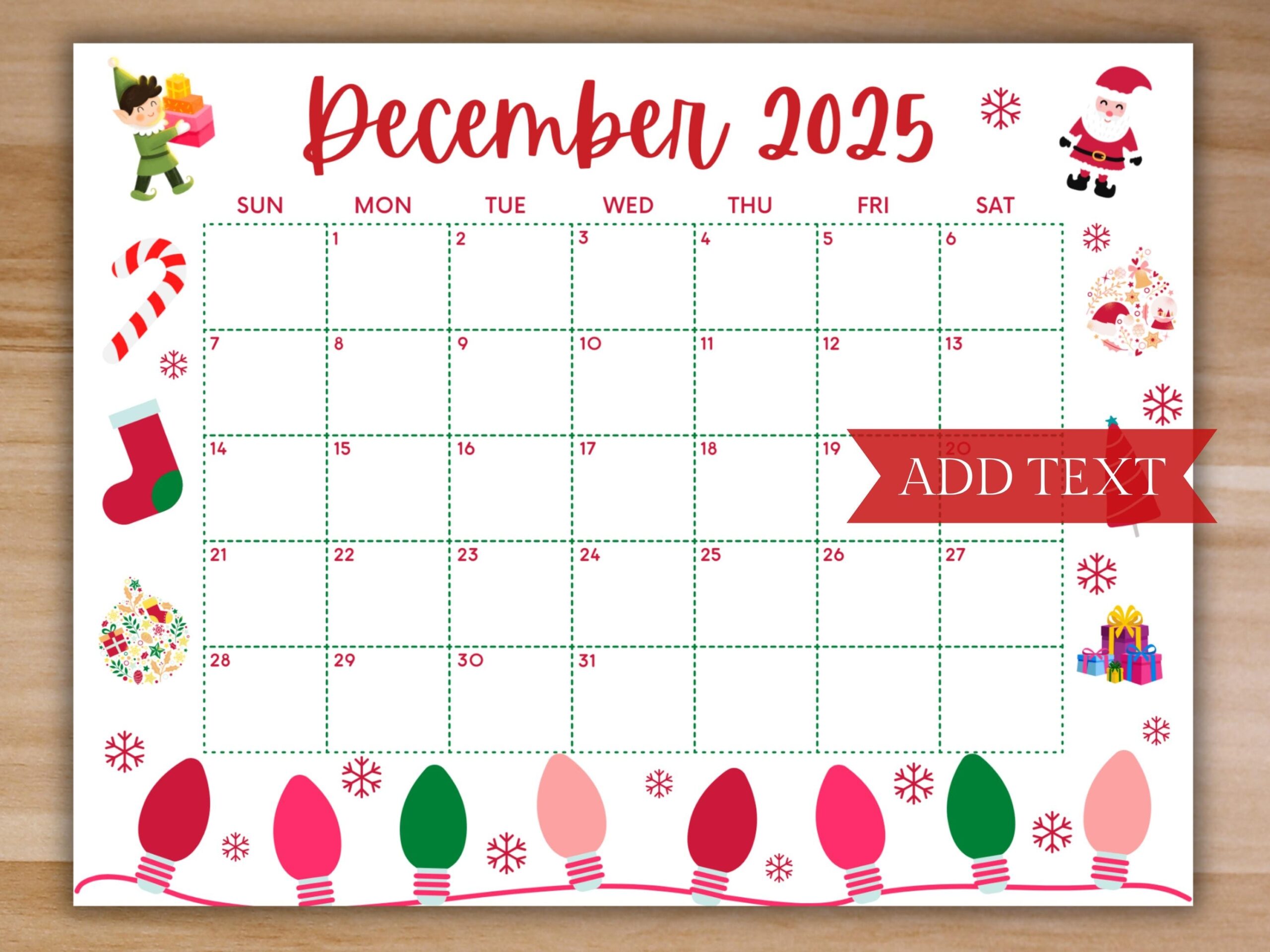 Printable December Calendar 2025 Christmas Calendar Holiday
