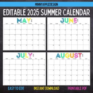Printable June July August 2025 Calendar