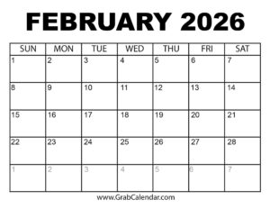 Show February 2026 Calendar