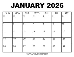 January 2026 Weekly Calendar