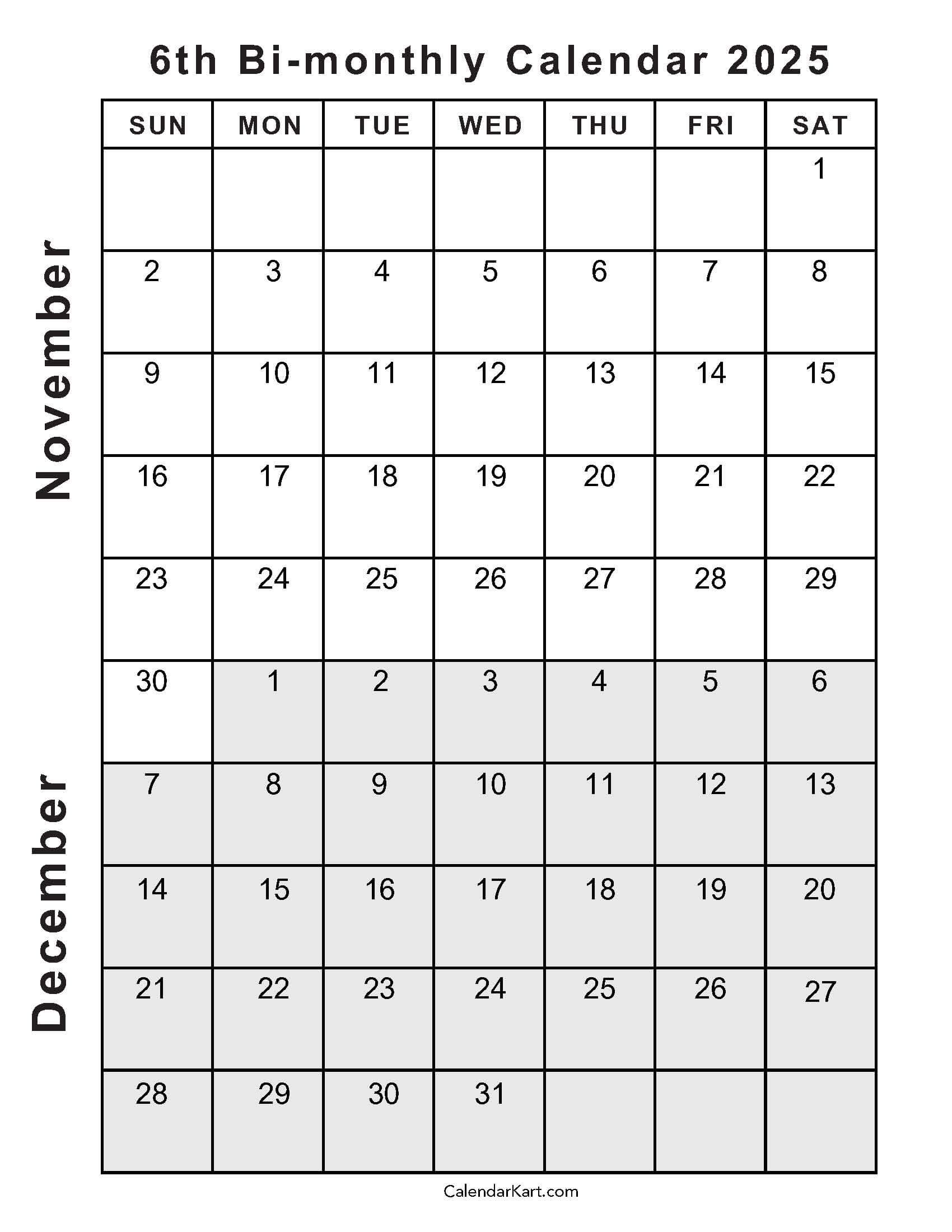 November And December 2025 Calendar Printable