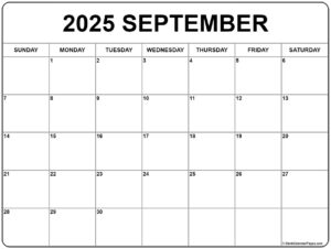 Printable Blank Calendar September 2025