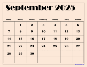 Calendar For The Month Of September 2025