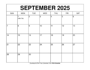 September 2025 Calendar Wiki