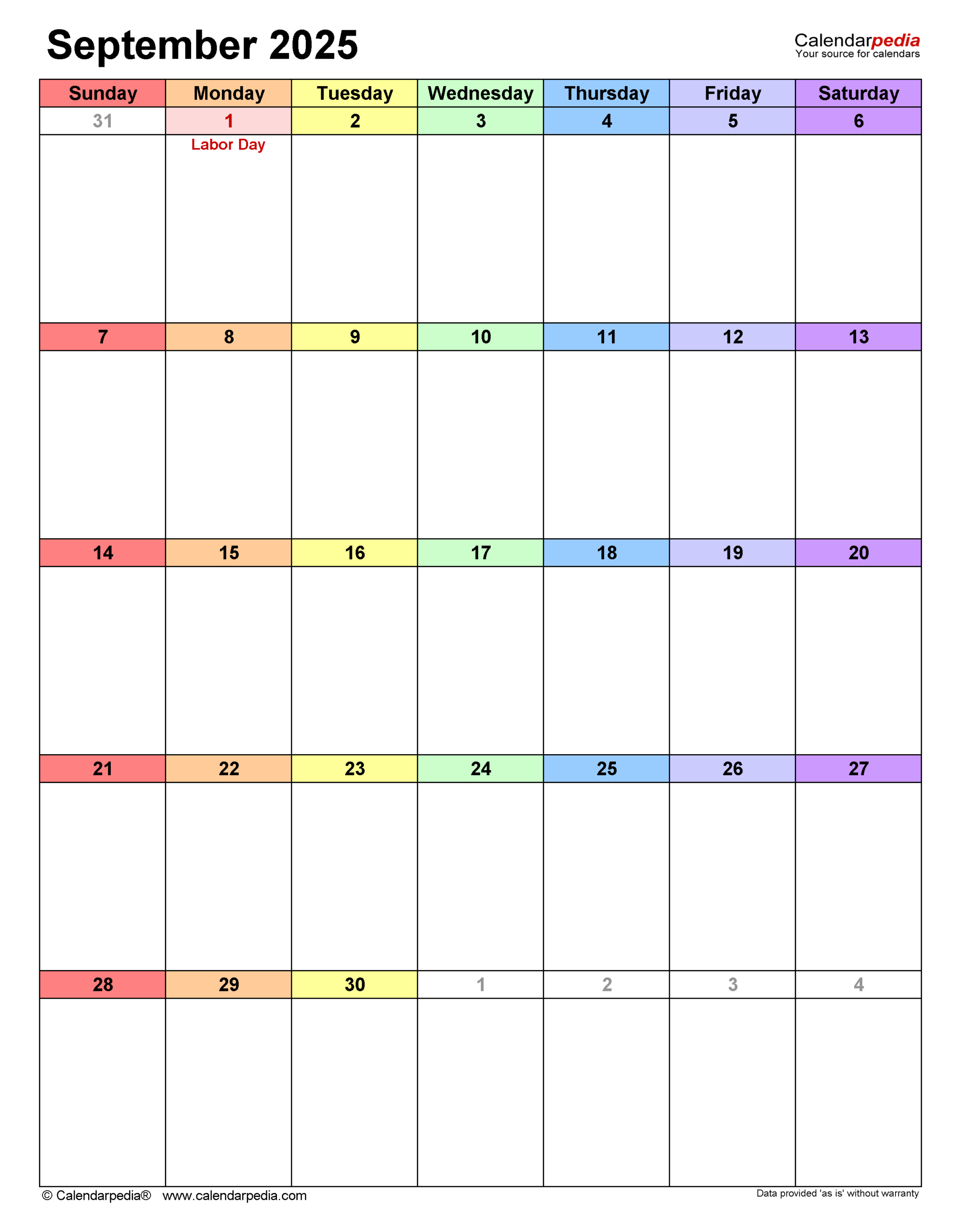Editable Calendar September 2025