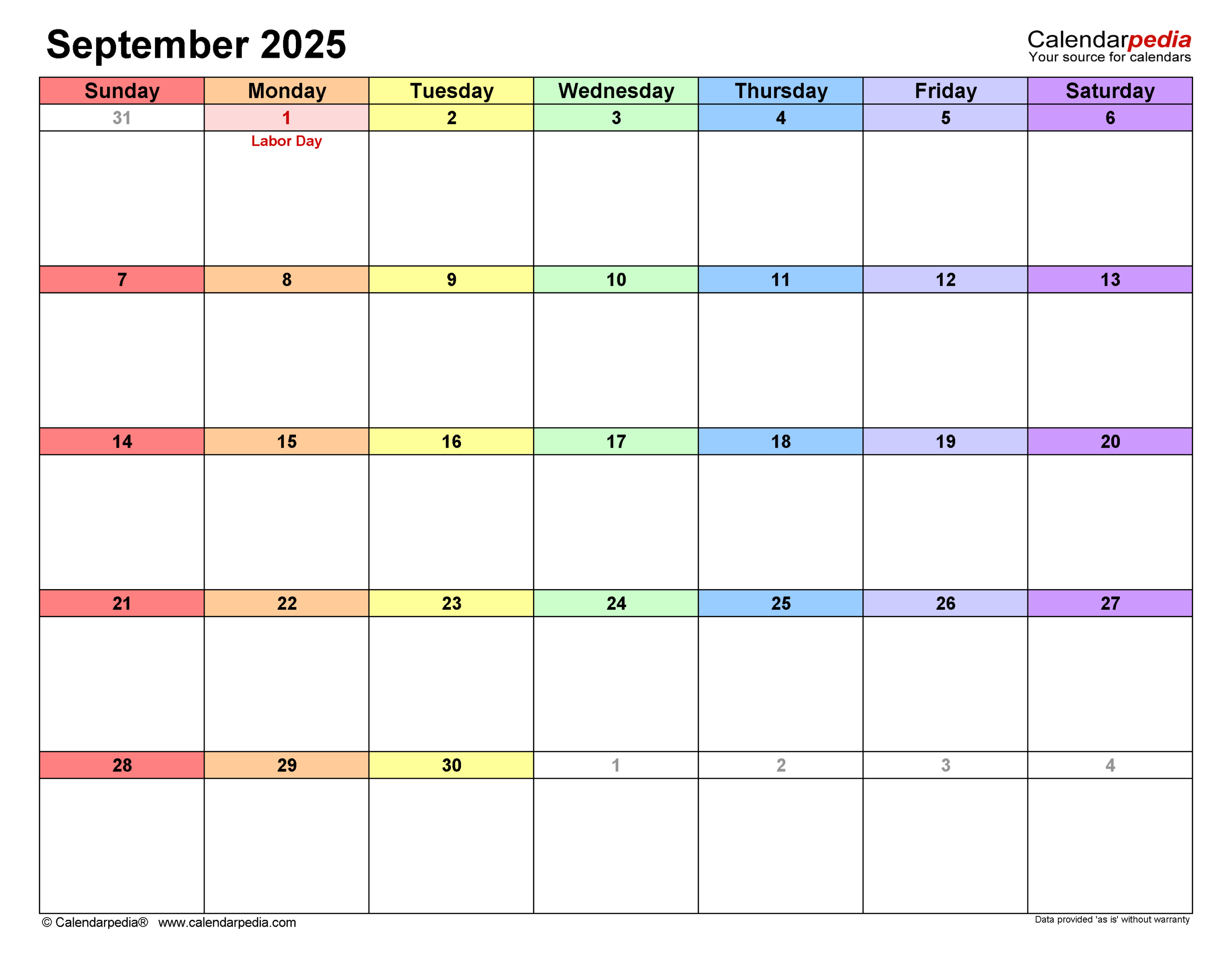 September 2025 Calendar Editable