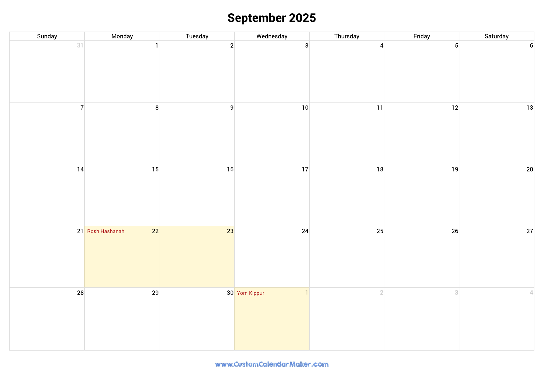 September 2025 Jewish Calendar With Hebrew Holidays Custom 