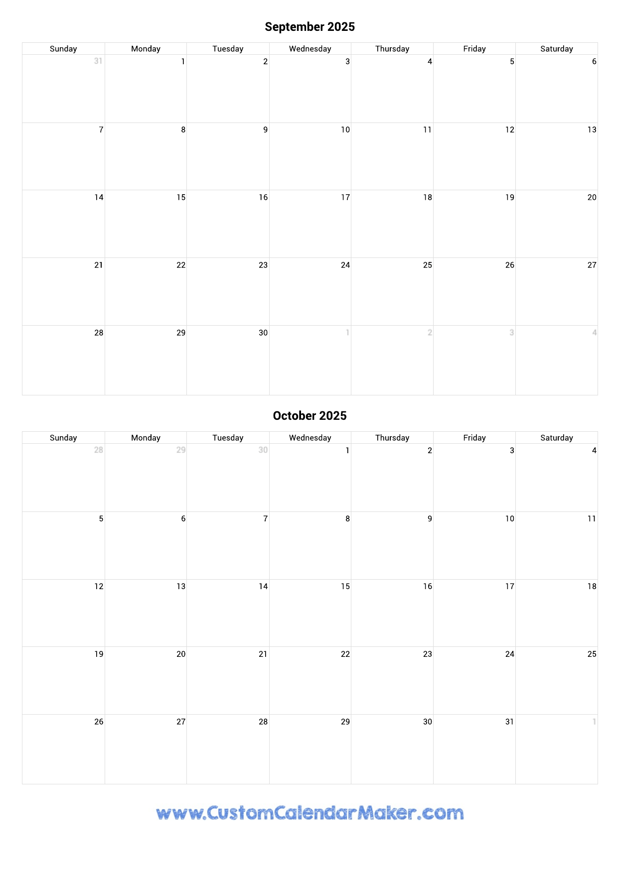 September To October 2025 Calendar