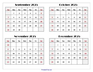 September October November December 2025 Calendar