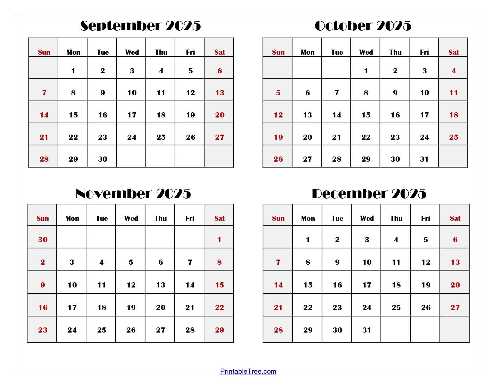 December 2025 November 2025 Calendar