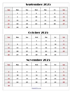 September October November 2025 Calendar
