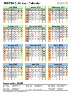 August 2025 – June 2026 Calendar