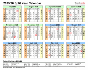 Monthly Calendar August 2025 Through June 2026