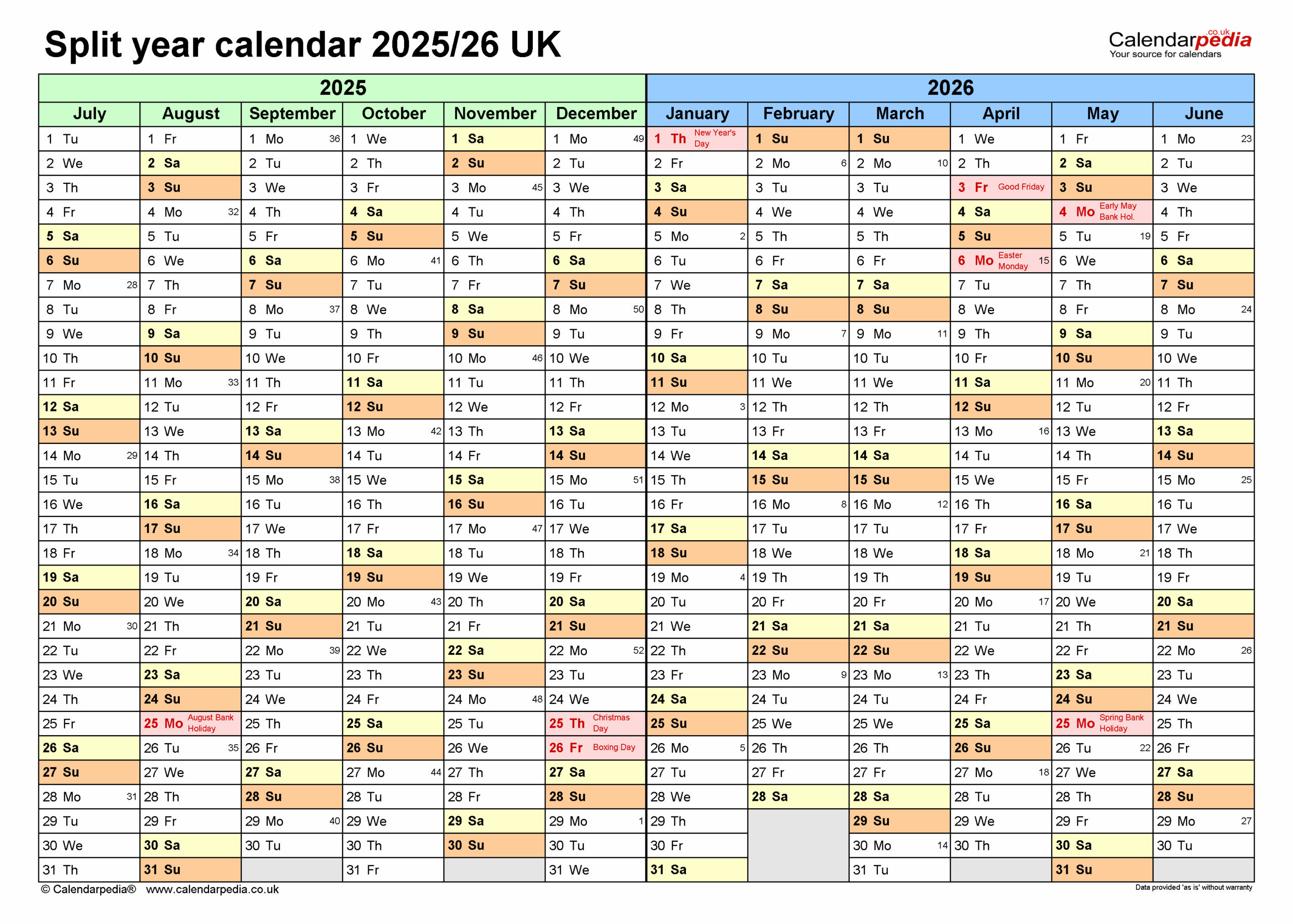 Calendar October 2025 To June 2026